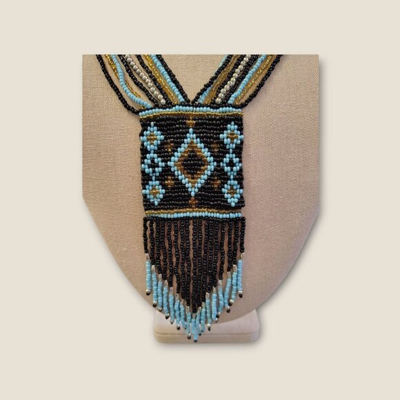 Handmade Beaded Statement Necklace With Fringe Design - Picture 2 of 9